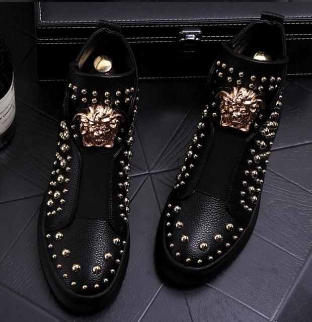 men shoe High quality leather loafers with thick and low rivets,casual board shoes,shoes with high height - LiveTrendsX