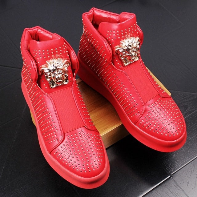 men shoe High quality leather loafers with thick and low rivets,casual board shoes,shoes with high height - LiveTrendsX