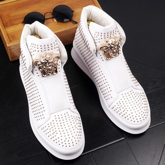 men shoe High quality leather loafers with thick and low rivets,casual board shoes,shoes with high height - LiveTrendsX
