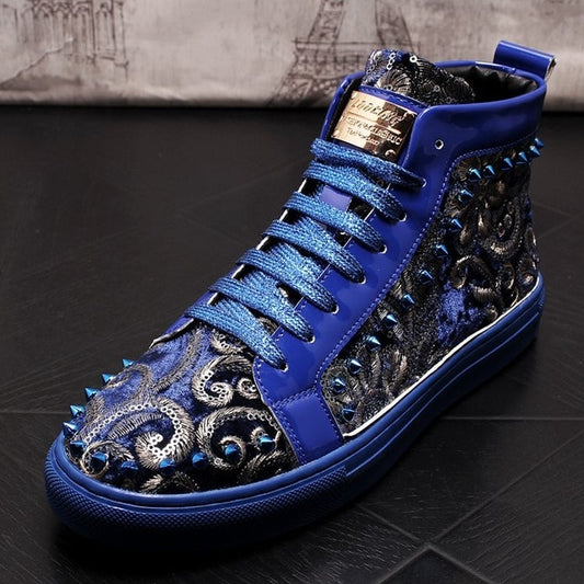Men's High-top Suede Casual Shoes Men Top Fashion Sneakers Lace-up High Style Solid Colors Wild Men's Rivet Embroidered Shoes - LiveTrendsX