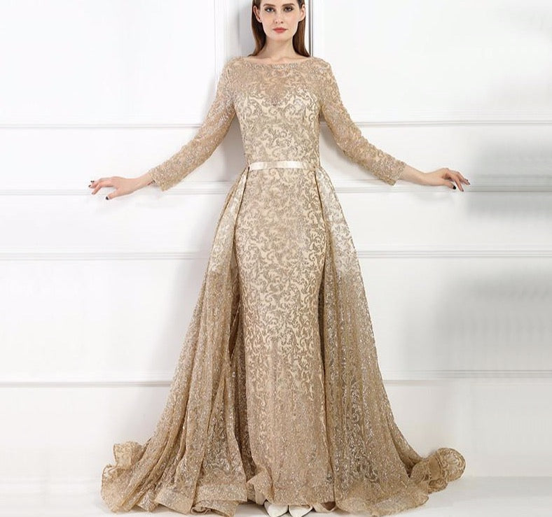 Fashion Mermaid Luxury Evening Dress Long Sleeves  Gliter  with train Evening Gowns 2020 - LiveTrendsX