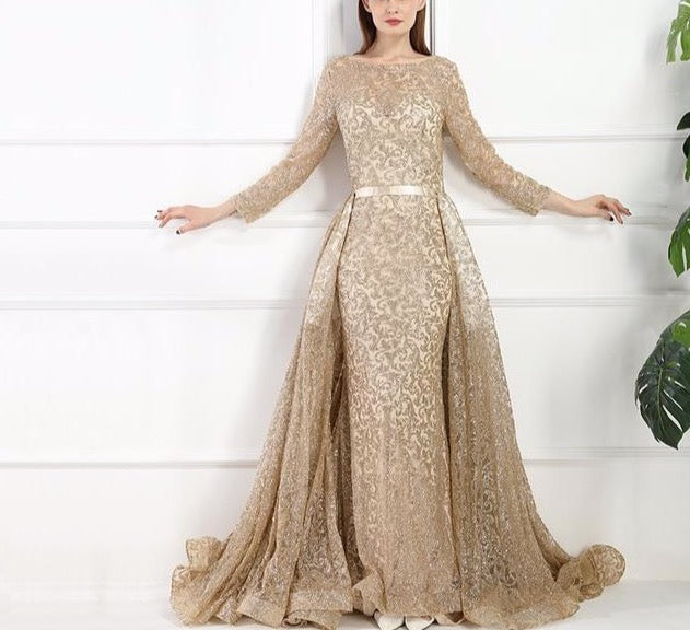 Fashion Mermaid Luxury Evening Dress Long Sleeves  Gliter  with train Evening Gowns 2020 - LiveTrendsX