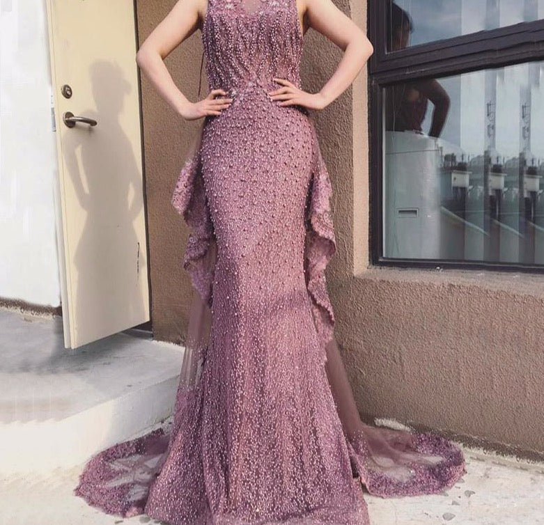 New Mermaid Sleeveless Sexy Evening Dresses Pearls Fashion Off Shoulder Evening Gowns 2020 - LiveTrendsX