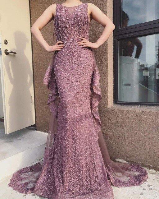 New Mermaid Sleeveless Sexy Evening Dresses Pearls Fashion Off Shoulder Evening Gowns 2020 - LiveTrendsX