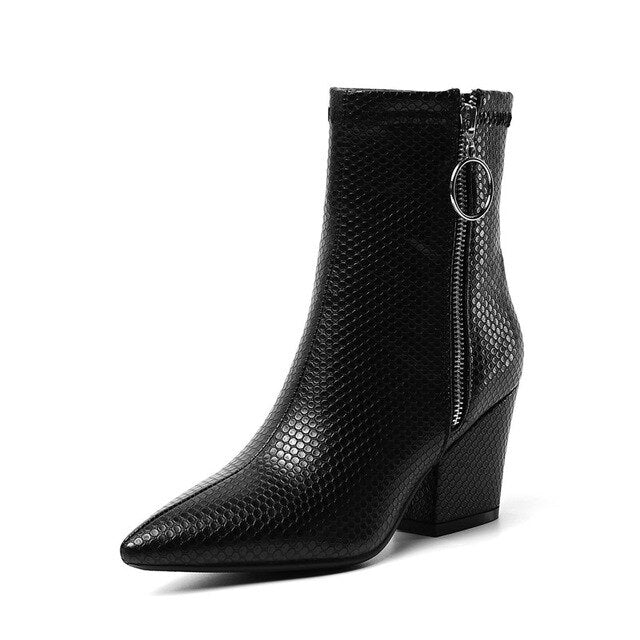 Snake Print Yellow Green White High Heels Womens Shoes Zipper Fashion Retro Gothic Ankle Boots Female Winter Bootie 2019 - LiveTrendsX