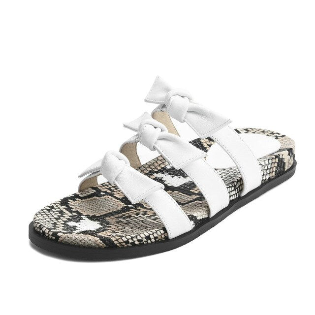 Summer Women Shoes Leather Woman Slippers Flat Heels Slingback Round Toe Leopard White Ladies Wedding Shoes Size 3-8 - LiveTrendsX