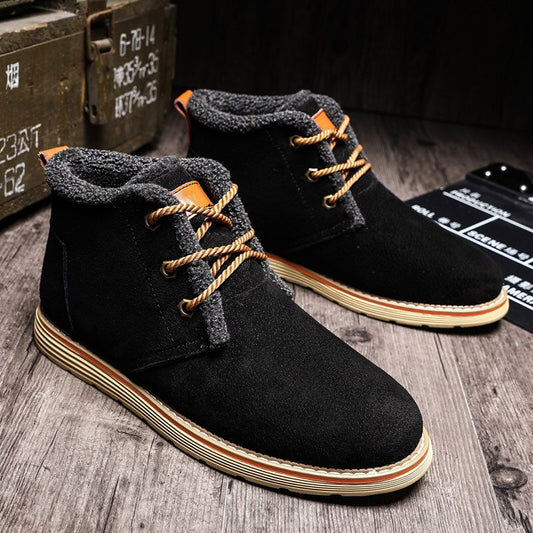Men Plushing Warm Boots New Korean Version Round Head Frenulum Autumn Winter Casual Shoes High Quality Antiskid Windproof Boots - LiveTrendsX