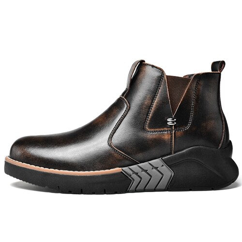 new fashion men's chelsea boots casual genuine leather shoes male ankle boot height increasing shoe man nice boots for men - LiveTrendsX