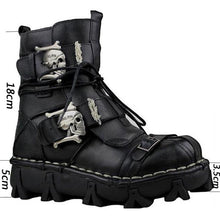 Load image into Gallery viewer, Men&#39;s Cowhide Genuine Leather Work Boots Military Combat Boots Gothic Skull Punk Motorcycle Martin Boots - LiveTrendsX
