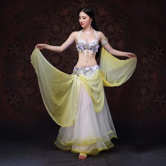Stage & Dance Wear Belly Dancing Clothes Oriental Dance Outfits Belly Dance Beaded Costume Bra Skirt LED Costume - LiveTrendsX