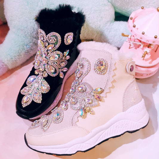 Winter new fashion handmade custom fur with rhinestone women's boots wild warm thick snow boots high to help cotton shoes - LiveTrendsX