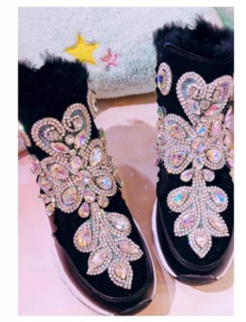 Winter new fashion handmade custom fur with rhinestone women's boots wild warm thick snow boots high to help cotton shoes - LiveTrendsX
