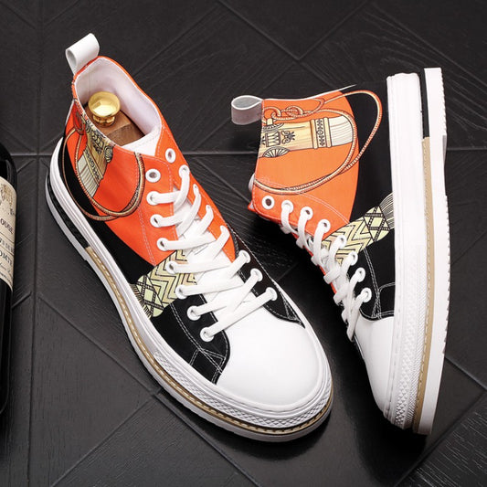 European and American fashion men's cloth shoes thick soles new high-top board shoes breathable men's short boots - LiveTrendsX