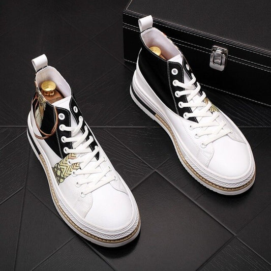 European and American fashion men's cloth shoes thick soles new high-top board shoes breathable men's short boots - LiveTrendsX