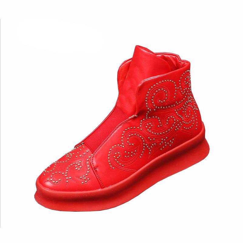 Hip Hop Travel Sneakers Red Thick Bottom Flat Platform Sewing Totem High Top Men Shoes Party Dress Rivet Loafers Botas Hombre - LiveTrendsX
