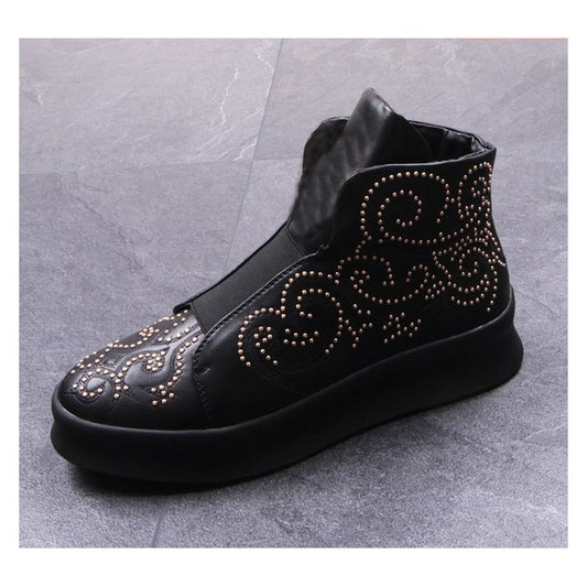 Hip Hop Travel Sneakers Red Thick Bottom Flat Platform Sewing Totem High Top Men Shoes Party Dress Rivet Loafers Botas Hombre - LiveTrendsX