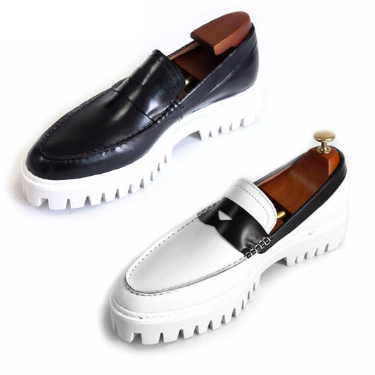 Fashion Platform Creepers Slip On Luxury European White Designer Shoes Men High Quality Loafers Real Leather Genuine Large Size - LiveTrendsX