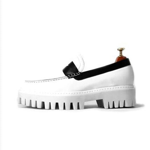 Fashion Platform Creepers Slip On Luxury European White Designer Shoes Men High Quality Loafers Real Leather Genuine Large Size - LiveTrendsX
