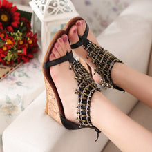 Load image into Gallery viewer, Rhinestone Bohemia Wedge Ankle Wrap Peep Toe Women Summer Sandals 2019 Crystal Lady Beading Flip Flops Plus Size 30-43 SXQ0505 - LiveTrendsX
