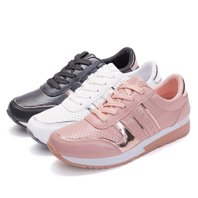 Woman Spring Lace Up Vulcanize Shoes Women Sneakers Mesh Pu Leather Solid Platform Shoes Female Fashion Flats Ladies Casual - LiveTrendsX