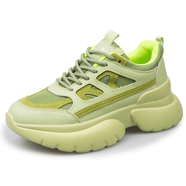 Green Chunky Platform Sneakers Women 2020 Spring Casual Lace Up Wedges Shoes Woman Breathable Mesh Vulcanized Shoes Mujer - LiveTrendsX