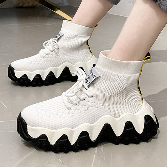 Sneakers Women Autumn Mesh Breathable Vulcanized Shoes High-top Ankle Sock Shoes Ladies Chunky Platform Black Sneakers Female - LiveTrendsX