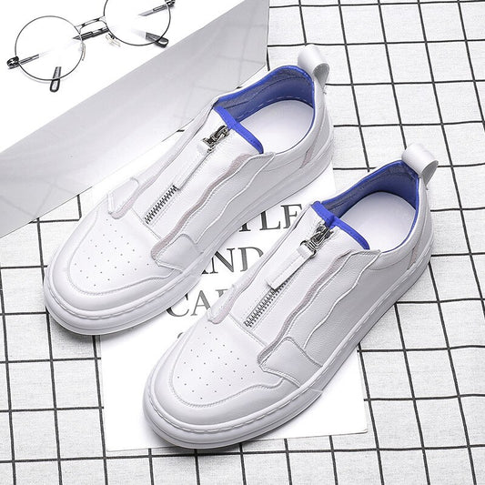 Ins White Sneakers Men Genuine Leather Shoes Zip Cool Young Men Street Shoes Cow Leather Male Footwear Men Casual Shoes - LiveTrendsX