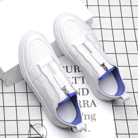 Ins White Sneakers Men Genuine Leather Shoes Zip Cool Young Men Street Shoes Cow Leather Male Footwear Men Casual Shoes - LiveTrendsX