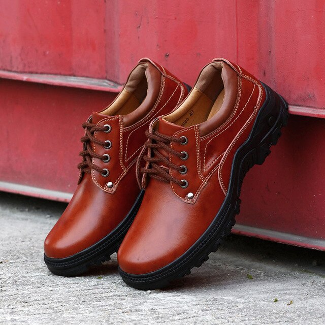 Men Casual Shoes spring autumn genuine Leather Flat Shoes outdoor breathable Men Oxford Fashion Lace Up Men's shoes Work Shoes - LiveTrendsX