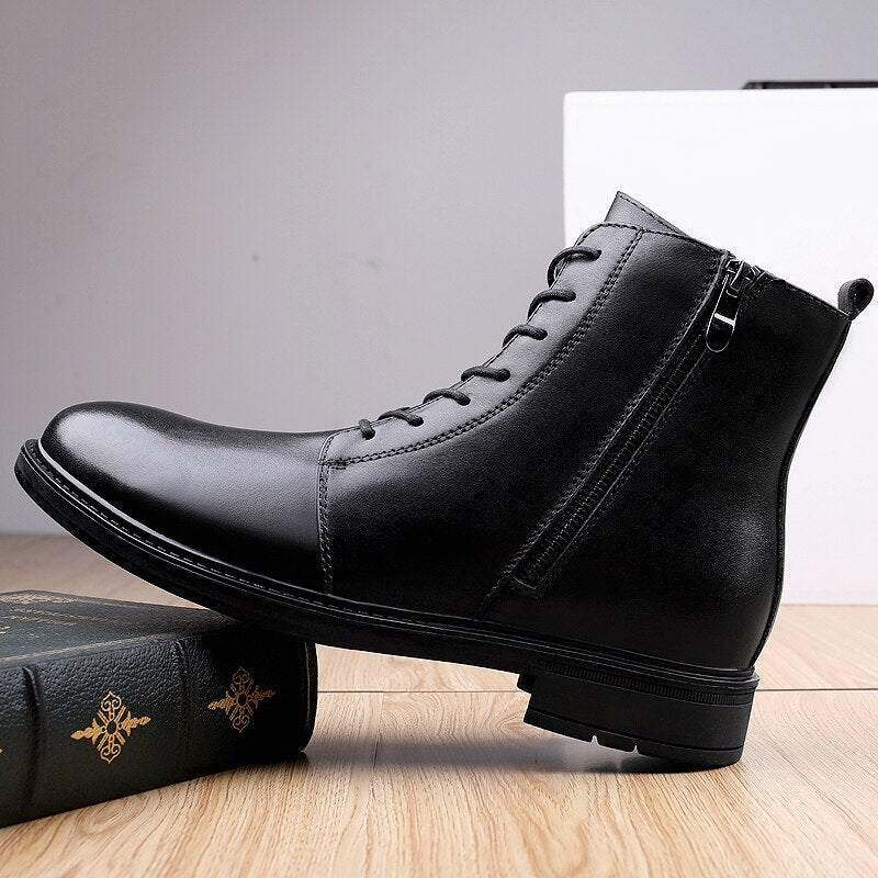 Mring winter new boots leather high-top warm shoes large size men's shoes zipper plus velvet outdoor snow boots - LiveTrendsX
