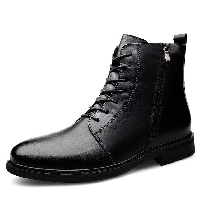 Mring winter new boots leather high-top warm shoes large size men's shoes zipper plus velvet outdoor snow boots - LiveTrendsX