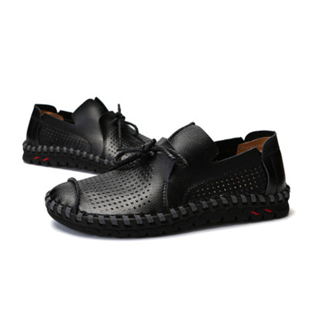 Size 47 48 49 50 Luxury Brand Summer Mens Loafers Genuine Leather Casual Moccasins Hollow Out Breathable Lace Up Driving Shoes - LiveTrendsX