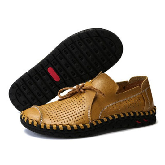 Size 47 48 49 50 Luxury Brand Summer Mens Loafers Genuine Leather Casual Moccasins Hollow Out Breathable Lace Up Driving Shoes - LiveTrendsX