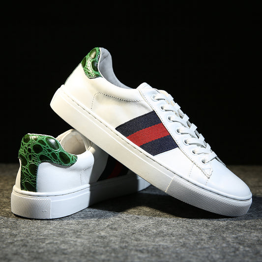 Pure leather small white shoes leather flat shoes new men's white casual shoes in autumn and winter - LiveTrendsX