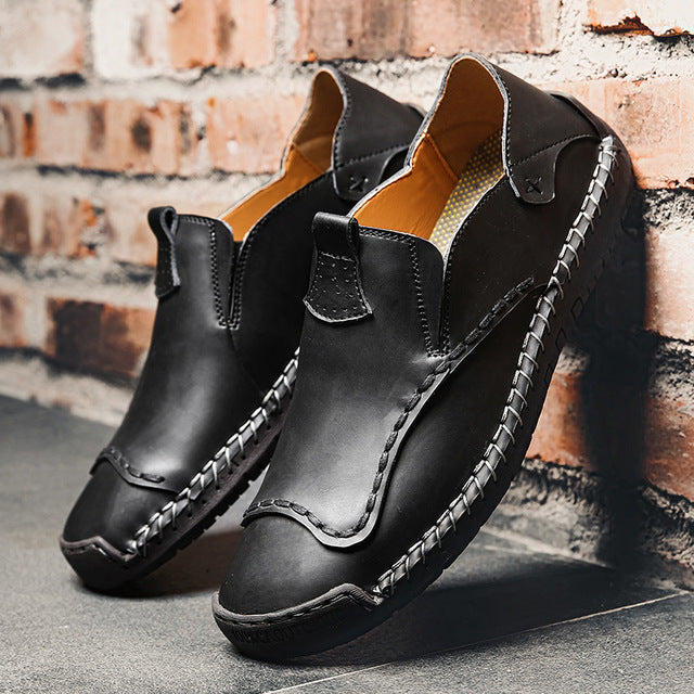 Handmade Big Size Leather Casual Shoes Cowhide Slip-On Vintage Loafers Men Hot Sale Moccasins Flats Boat Shoes 38-48 - LiveTrendsX