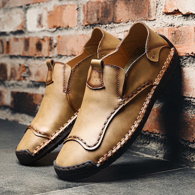 Handmade Big Size Leather Casual Shoes Cowhide Slip-On Vintage Loafers Men Hot Sale Moccasins Flats Boat Shoes 38-48 - LiveTrendsX