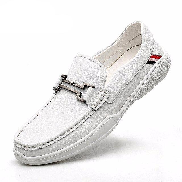 Men Loafers Genuine Leather Mocasines Hombre White Fashion Boat Shoes Men Casual Leather Shoes Luxury Male Flat Shoes - LiveTrendsX