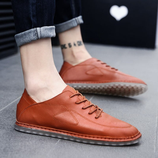 Large size 38-47 fashion Leather Men Casual Shoes Brand Mens Loafers Moccasins Breathable Slip On Lace Up Driving Shoes - LiveTrendsX