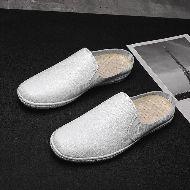 Big size 38-47 Designer Slip on Men Casual Shoes Brand High Quality 2020 Leather Slipper Loafers outdoor Half Shoes For Men - LiveTrendsX