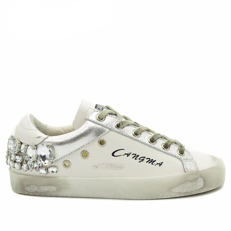 Women Sneakers Luxury Brand Fashion Silver Diamond Shoes Genuine Leather Handmade White Crystal Shoes Woman Footwear Adul - LiveTrendsX