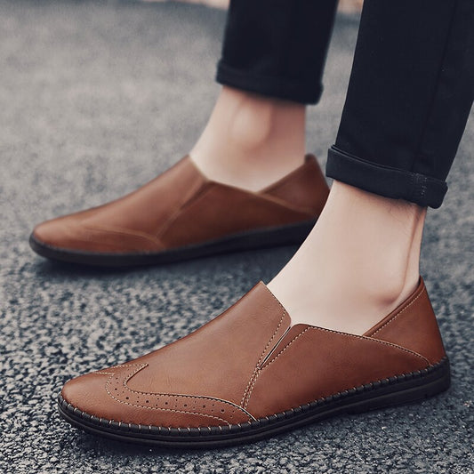 Fashion Men Casual Leather Shoes Large Size Comfortable Manual Lazy Driving Shoes New Office Luxury Men Loafers - LiveTrendsX