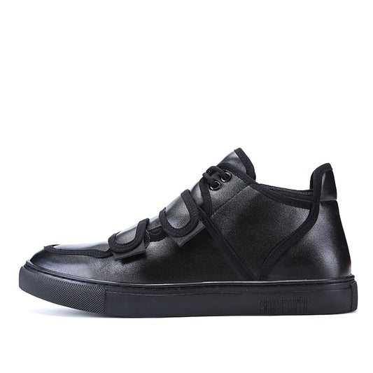 Casual Shoes For Men Hook&Loop Utility Men Leather Skateboarding Shoes Low Comfortable Sneakers Men Black - LiveTrendsX