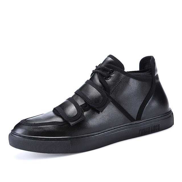 Casual Shoes For Men Hook&Loop Utility Men Leather Skateboarding Shoes Low Comfortable Sneakers Men Black - LiveTrendsX