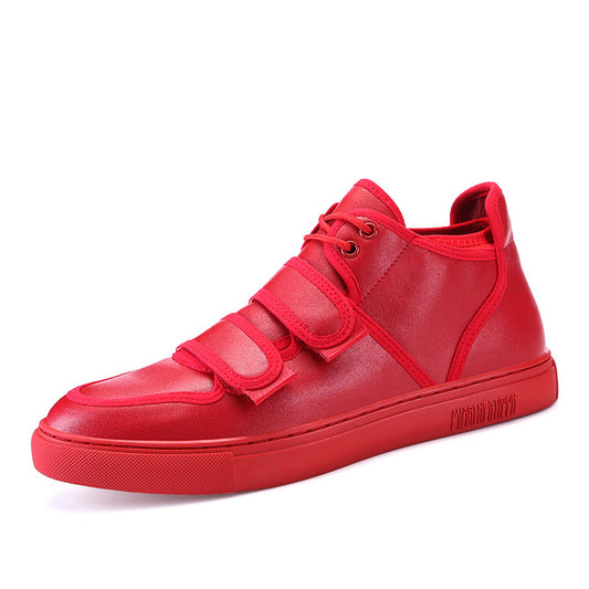 Casual Shoes For Men Hook&Loop Utility Men Leather Skateboarding Shoes Low Comfortable Sneakers Men Red - LiveTrendsX