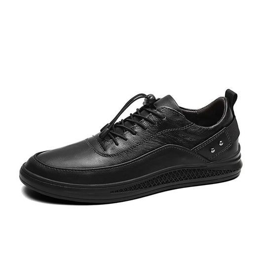 genuine Leather Men Ankle Shoes Casual Flat Handmade Stamping Pattern Lace-up Man Black Shoes moccasins - LiveTrendsX