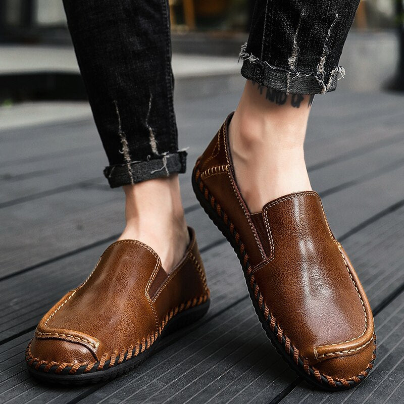 genuine leather shoes men loafers office high quality casual formal business luxury brand without lacesSimple black loafers - LiveTrendsX