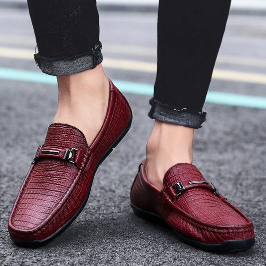 Leather men's shoes  spring and autumn brand British style plaid comfortable high quality casual simple black loafers - LiveTrendsX