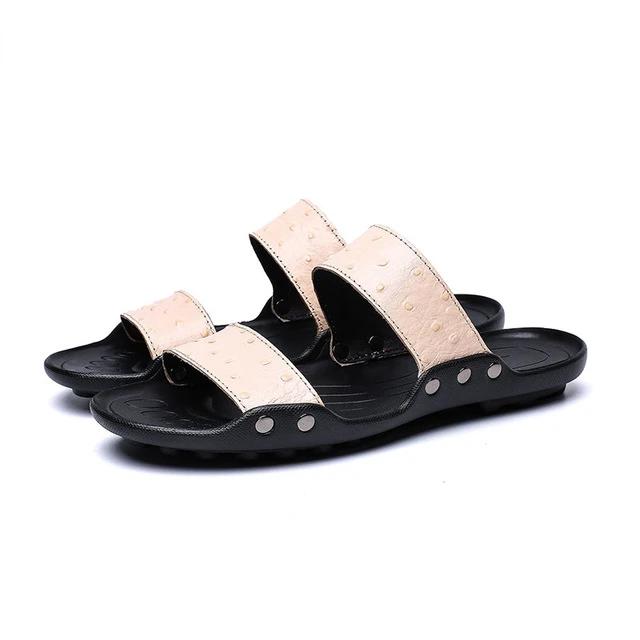 Genuine Cow LeatherCasual Men Sandals Summer Tide Mens Slippers Rivet British Man Beach Sandals - LiveTrendsX