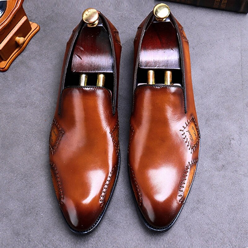 Vintage Genuine Leather Men's Handmade Casual Loafers Pointed Toe Slip on Heels Man Flats Comfortable Boat Driving Shoes - LiveTrendsX