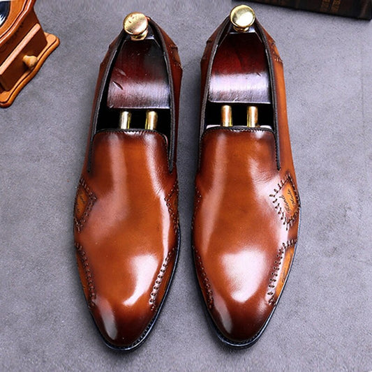 Vintage Genuine Leather Men's Handmade Casual Loafers Pointed Toe Slip on Heels Man Flats Comfortable Boat Driving Shoes - LiveTrendsX